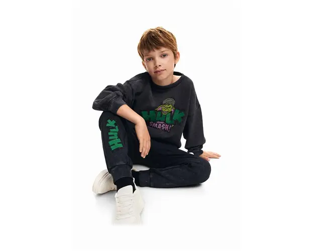 Desigual pantaloni de trening din bumbac pentru copii HULK culoarea verde, cu imprimeu, 24WBPK04