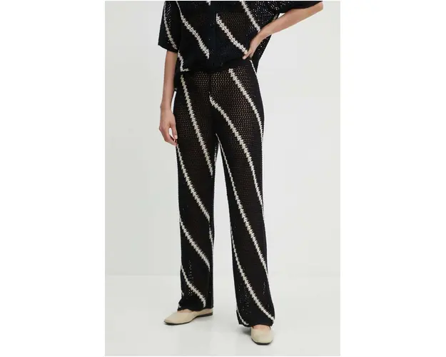 Samsoe Samsoe pantaloni de bumbac SAISHA culoarea negru, lat, high waist, F24200029