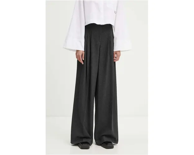Iceberg pantaloni din lana culoarea gri, lat, high waist, B051 3068