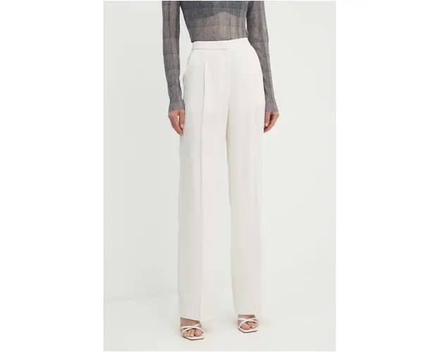 BOSS pantaloni femei, culoarea bej, lat, high waist, 50518419