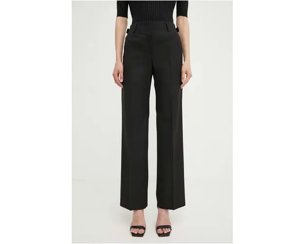 BOSS pantaloni de catifea culoarea negru, drept, high waist, 50518853