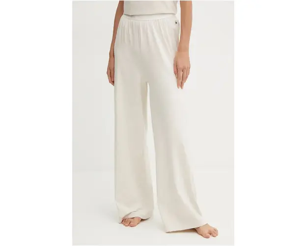 BOSS pantaloni femei, culoarea alb, lat, high waist, 50525712