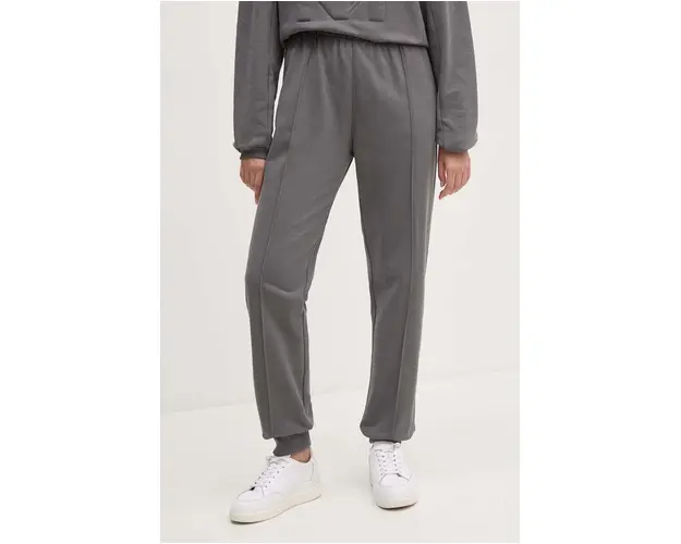 Dkny pantaloni de trening din bumbac culoarea gri, neted, D2B4A140