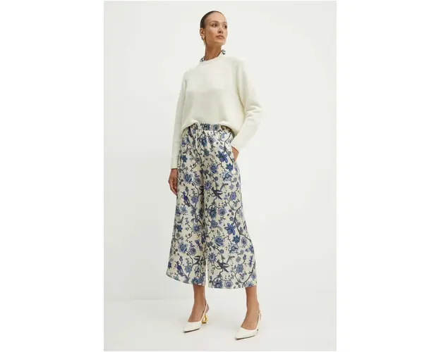 Weekend Max Mara pantaloni de matase lat, high waist, 2425136061600