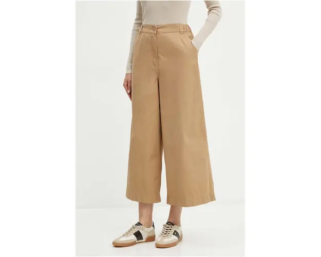 Weekend Max Mara pantaloni de bumbac culoarea bej, lat, high waist, 2425136101600
