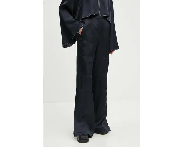 Day Birger et Mikkelsen pantaloni din amestec de in Jonas - High Shine Blend RD culoarea albastru marin, lat, high waist, DAY65243257
