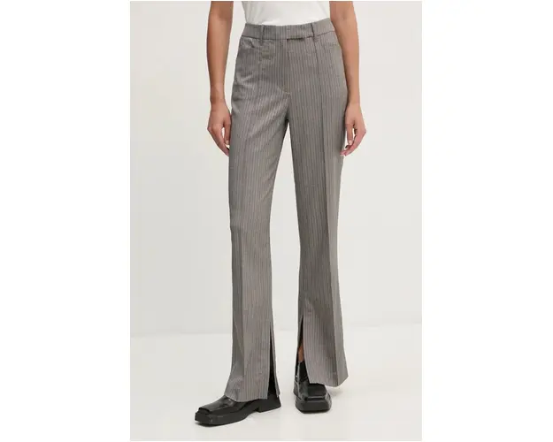 Remain pantaloni Herringbone Slim Pants femei, culoarea gri, lat, high waist, 5018733038
