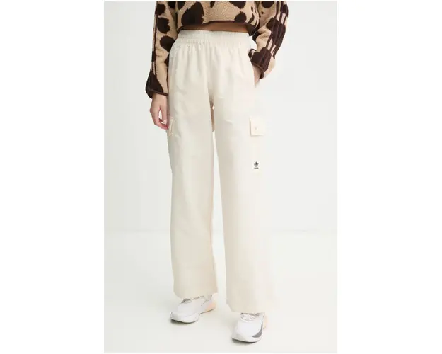 adidas Originals pantaloni Essentials Woven Cargo femei, culoarea bej, neted, IX9970