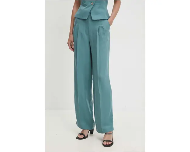 BA&SH pantaloni din amestec de in culoarea turcoaz, lat, high waist, 1H24GADW