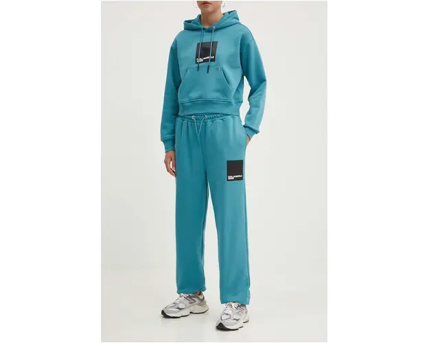 Karl Lagerfeld Jeans pantaloni de trening culoarea turcoaz, cu imprimeu, 245J1000