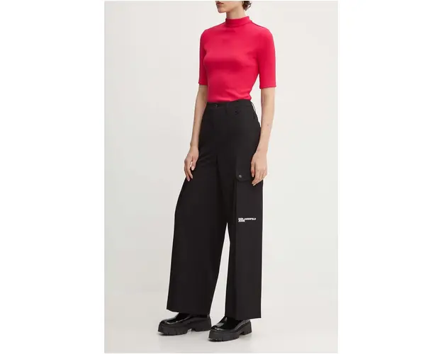 Karl Lagerfeld Jeans pantaloni femei, culoarea negru, drept, high waist, 245J1002