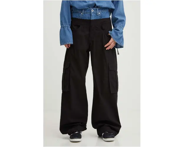 Karl Lagerfeld Jeans pantaloni de bumbac culoarea negru, high waist, 245J1004