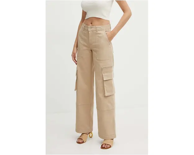 MAX&Co. pantaloni femei, culoarea bej, drept, high waist, 2426136021200
