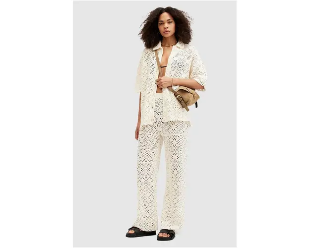 AllSaints pantaloni de bumbac MILLY TROUSER culoarea bej, lat, medium waist, W059TA