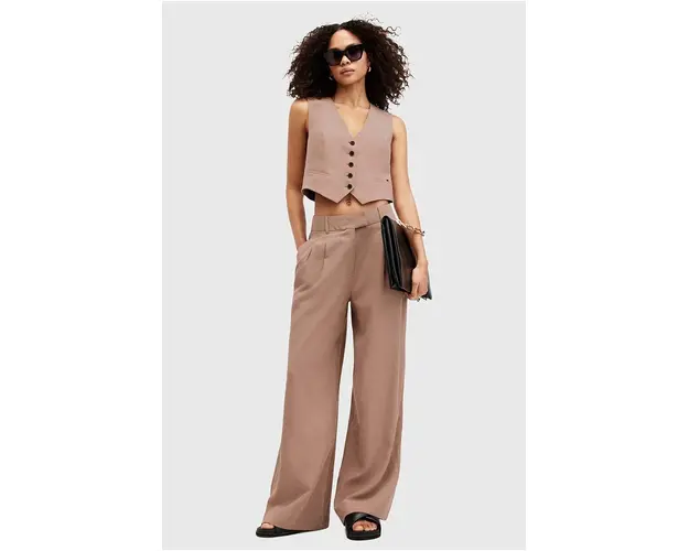 AllSaints pantaloni din amestec de in DERI LYN culoarea maro, lat, medium waist, WT026Y