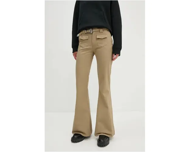 The Kooples pantaloni femei, culoarea bej, mulata, high waist, FPAN29011K