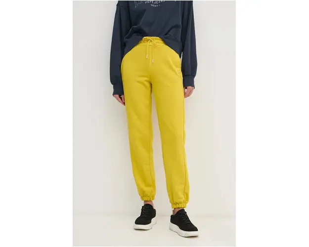United Colors of Benetton pantaloni de trening culoarea galben, neted, 31NB3F03Y