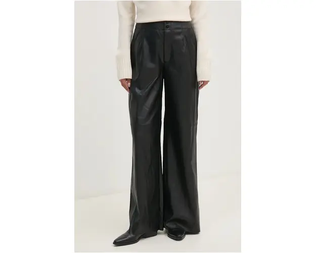Dkny pantaloni femei, culoarea negru, lat, high waist, DJ4P3039
