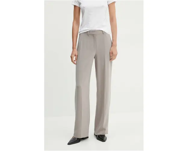 Theory pantaloni femei, culoarea bej, lat, high waist, O0709202