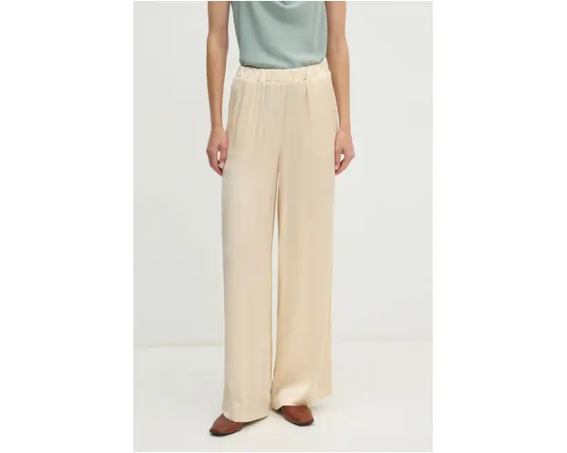 United Colors of Benetton pantaloni femei, culoarea bej, lat, high waist, 4S7BDF085
