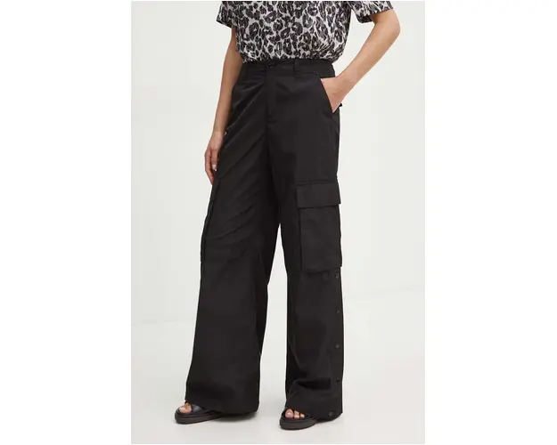 MICHAEL Michael Kors pantaloni femei, culoarea negru, fason cargo, high waist, MT430O77LD