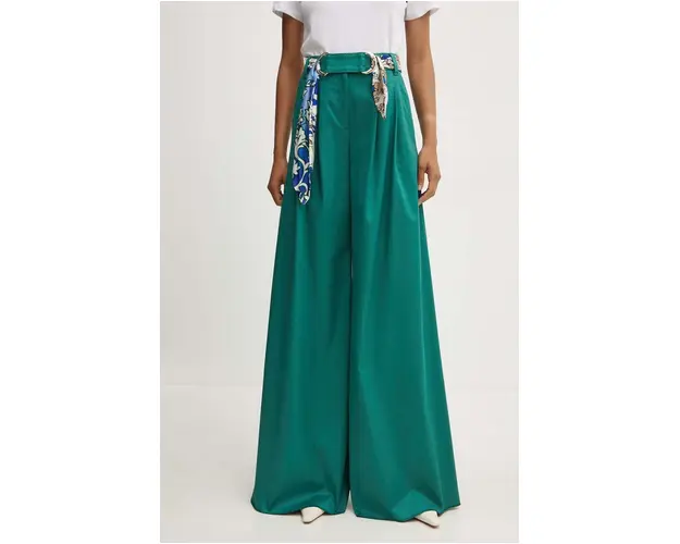 Marella pantaloni femei, culoarea verde, lat, high waist, 2423136021200