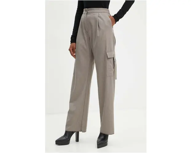 Marella pantaloni femei, culoarea bej, drept, high waist, 2423136024200