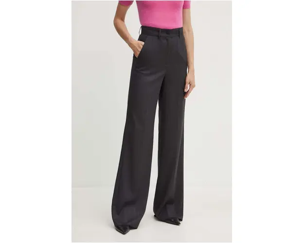 Marella pantaloni de lana culoarea gri, lat, high waist, 2423136091200