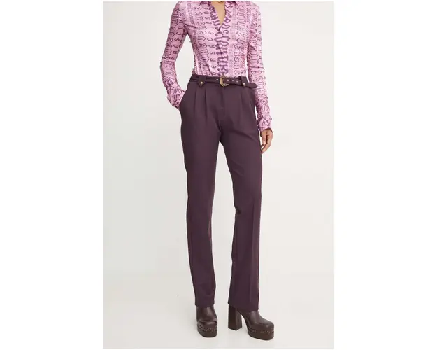 Versace Jeans Couture pantaloni femei, culoarea violet, drept, high waist, 77HAA117 N0394