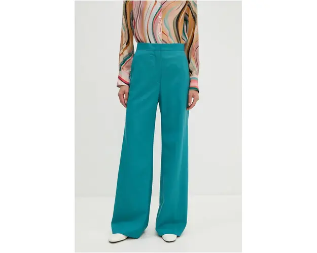 PS Paul Smith pantaloni de lana culoarea turcoaz, drept, high waist, W2R.206T.N31053