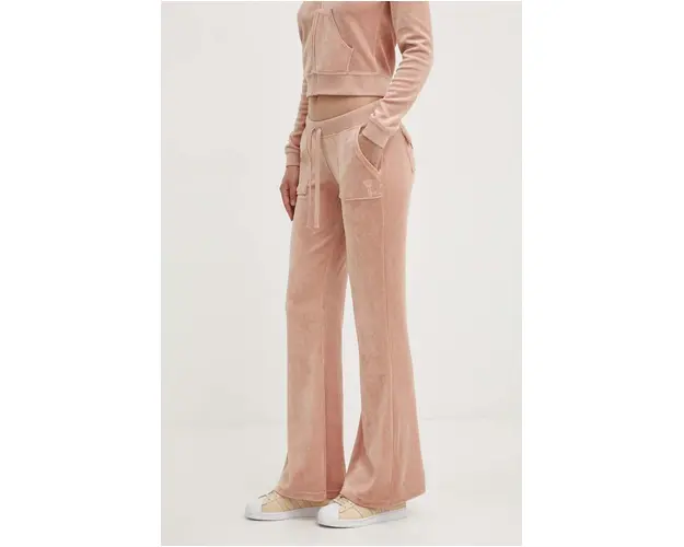 Juicy Couture pantaloni de trening din velur CAISA culoarea bej, neted, JCSEBJ008