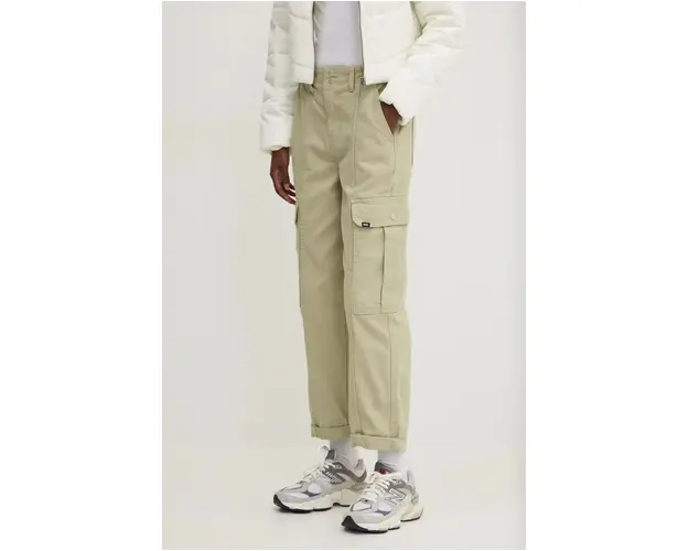 Vans pantaloni de bumbac culoarea verde, fason cargo, high waist, VN000GWND3Z1