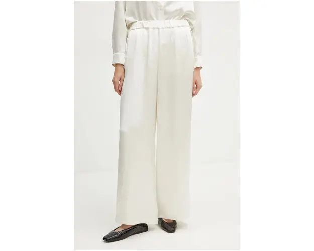 Max Mara Leisure pantaloni femei, culoarea bej, lat, high waist, 2426136018600