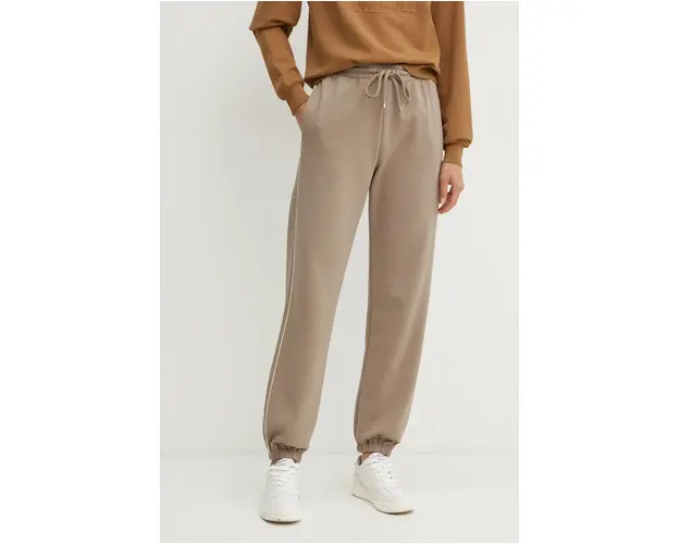 Max Mara Leisure pantaloni de trening culoarea bej, neted, 2426786088600