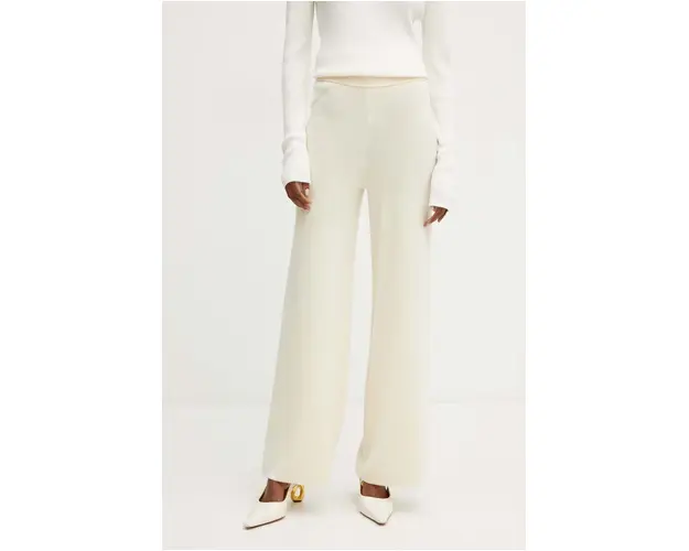 Luisa Spagnoli pantaloni de lana MODINE culoarea bej, lat, high waist, 58468