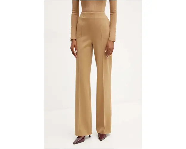 Luisa Spagnoli pantaloni MORA femei, culoarea bej, drept, high waist, 541439