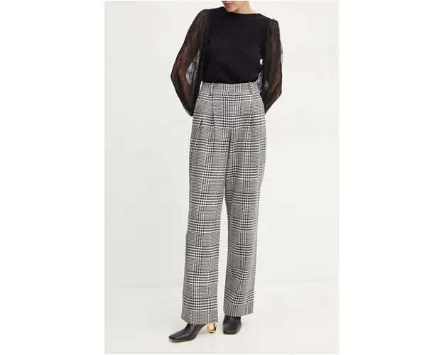 Luisa Spagnoli pantaloni de lana ODINETTE culoarea negru, drept, high waist, 541405