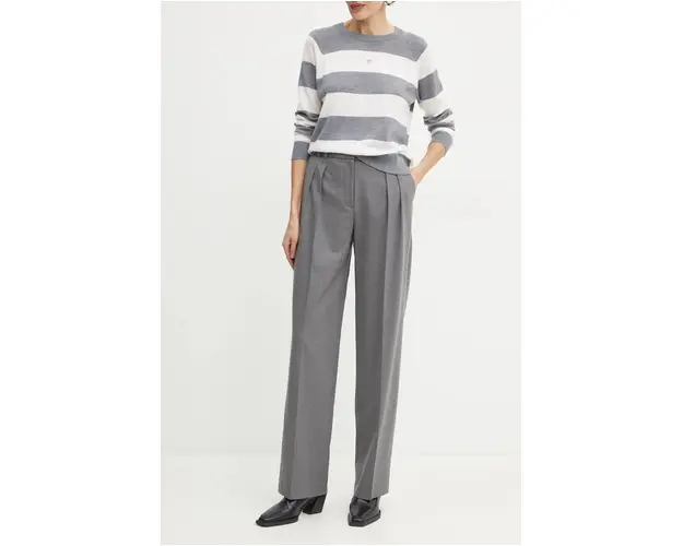 Luisa Spagnoli pantaloni de lana OGGI culoarea gri, drept, high waist, 541228