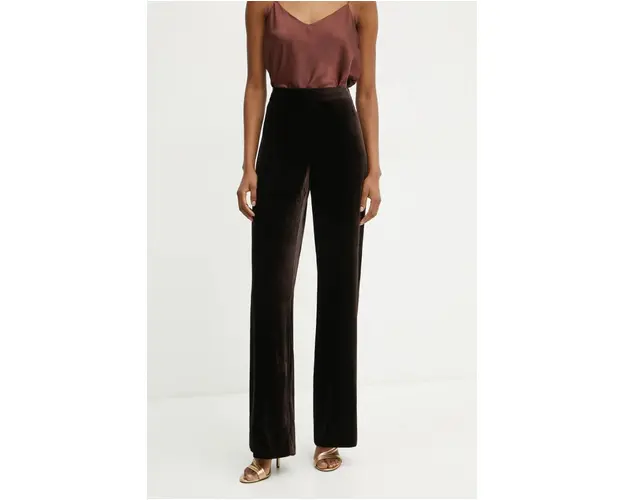 Luisa Spagnoli pantaloni din amestec de matase ORFANO culoarea maro, lat, high waist, 541498