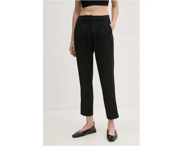 Weekend Max Mara pantaloni de lana culoarea negru, drept, high waist, 2425136132600