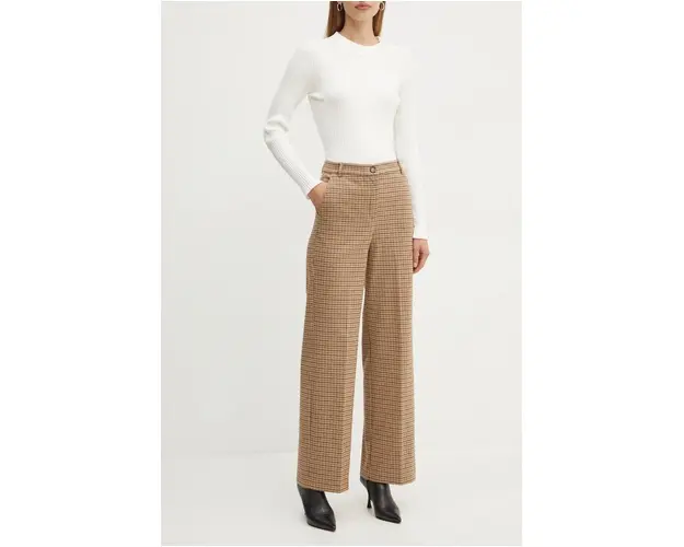 Weekend Max Mara pantaloni femei, culoarea bej, drept, high waist, 2425786042600