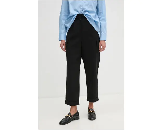 United Colors of Benetton pantaloni din lana culoarea negru, fason cargo, high waist, 4EACDF07O