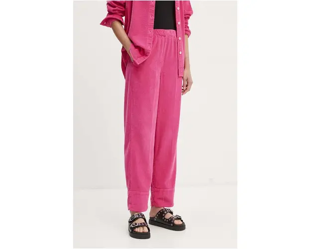 American Vintage pantaloni de catifea cord culoarea roz, drept, high waist, PADO137H24