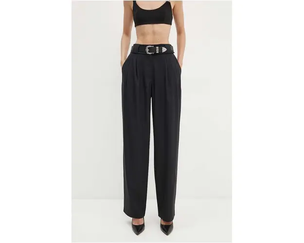 IRO pantaloni de lana culoarea negru, lat, high waist, WP23ALLIRA