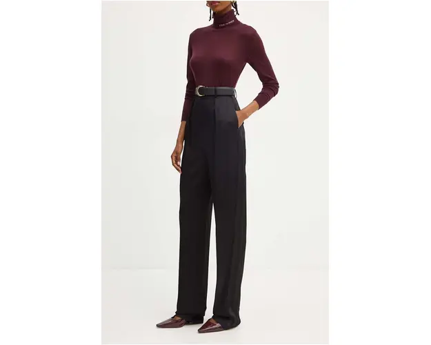 Elisabetta Franchi pantaloni femei, culoarea negru, drept, high waist, PA04647E2