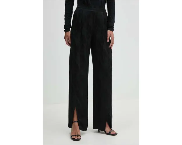 Sisley pantaloni din amestec de in culoarea negru, lat, high waist, 43MELF05I