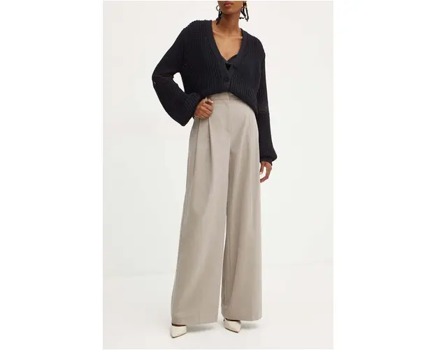 BOSS pantaloni femei, culoarea gri, lat, high waist, 50527114