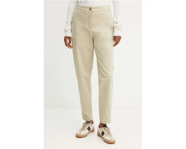 BOSS pantaloni femei, culoarea bej, drept, high waist, 50528486