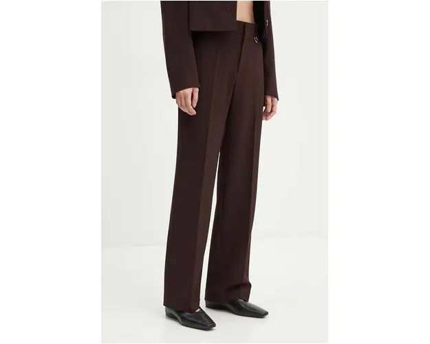 AERON pantaloni femei, culoarea maro, drept, high waist, PFPA267511