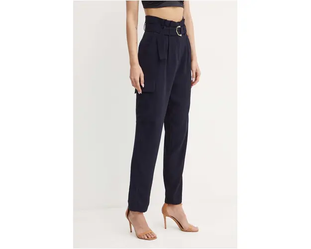 Morgan pantaloni PROUR.F femei, culoarea albastru marin, fason cargo, high waist, PROUR.F